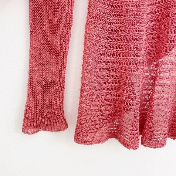 Eileen Fisher Coral Loose Knit Linen Blend Peplum Cardigan Sweater Size Small - Picture 11 of 15